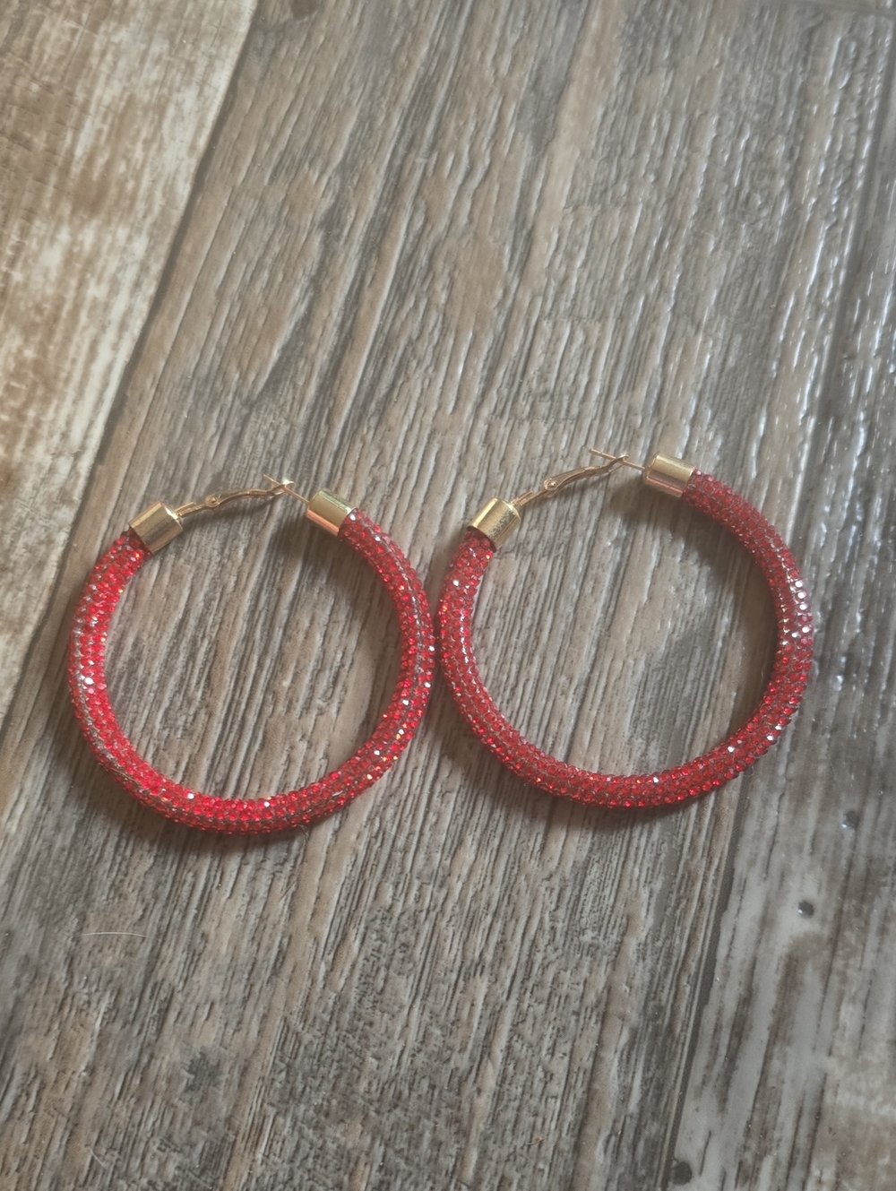 Red Crystal Hoop Earrings - Women Jewelry